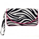 180535-BLACK/WHITE ZEBRA PRINT WALLET BAG W/PINK TRIM